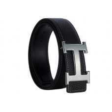Cinturón de piel Togo de Hermes con hebilla plateada en forma de H, color negro