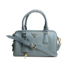 Bolso Prada mediano con asa superior de piel de becerro Saffiano en azul claro