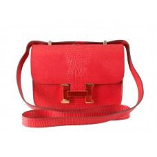 Bolso de hombro Hermes Constance 23 de piel de lagarto roja