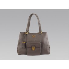 Bolso tote mediano de piel de vaca Prada con bolsillo frontal gris