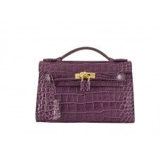 Hermes Matte Kelly Pochette Cocodrilo Púrpura
