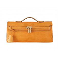 Hermes Kelly Pochette Longue Lagarto Cuero Naranja