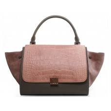 Bolso de hombro Celine Trapeze en piel de cocodrilo multicolor, marrón, caqui y ante marrón