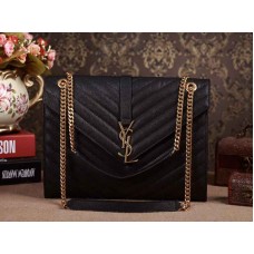 Bolso satchel clásico grande con monograma Yves Saint Laurent en cuero Matelasse texturizado Grain De Poudre negro