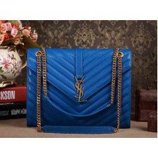 Bolso satchel clásico grande con monograma de Yves Saint Laurent en piel acolchada con textura Grain de Poudre azul real