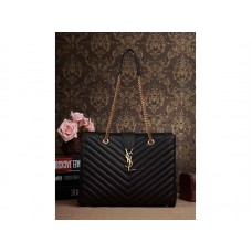 Bolso de compras clásico con monograma de Yves Saint Laurent en piel acolchada con textura Grain de Poudre negra