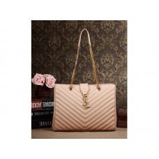 Bolso de compras clásico con monograma de Yves Saint Laurent en piel acolchada con textura Grain de Poudre beige oscuro