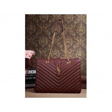 Bolso de compras clásico con monograma de Yves Saint Laurent en piel acolchada texturizada Grain de Poudre color magenta oscuro