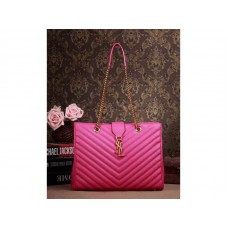 Bolso de compras clásico con monograma de Yves Saint Laurent en piel acolchada con textura Grain de Poudre color fucsia lápiz labial