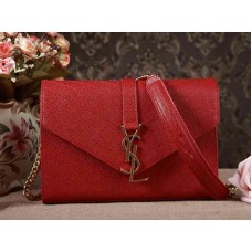 Bolso satchel Ysl Small Monogramme de piel matelasse texturizada de grano rojo