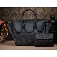 Bolso Celine Tie Nano con asa superior de piel de pitón negra