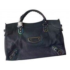 Bolso urbano Balenciaga Classic Metallic Edge Iridescent en azul oscuro