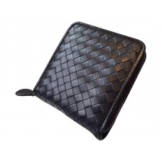 Cartera negra con doble pliegue y cremallera de Bottega Veneta Intrecciato