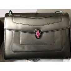 Bvlgari Flap Cover Serpenti Forever 28cm Piel de becerro metalizada gris
