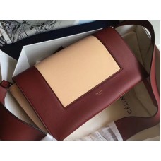 Bolso de hombro Celine de tamaño mediano en piel de Calskin burdeos y camel