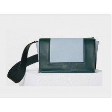 Bolso de hombro Celine de marco mediano en piel de color mineral y verde oscuro