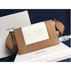 Bolso de hombro Celine de tamaño mediano en piel de color tostado y blanco