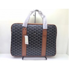 Maletín Goyard Goyardine negro con ribete de cuero marrón