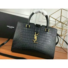 Saint Laurent Cabas Ysl Small en piel lisa negra
