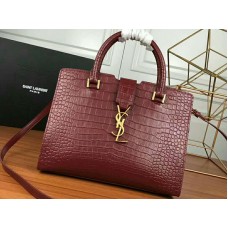 Saint Laurent Cabas Ysl Small en piel lisa burdeos