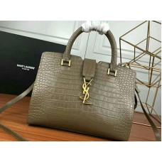 Saint Laurent Cabas Ysl Small en piel lisa gris