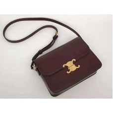 Bolso Celine Triomphe mediano de piel de becerro brillante color burdeos