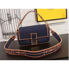 Bolso vaquero grande Fendi Baguette azul naranja