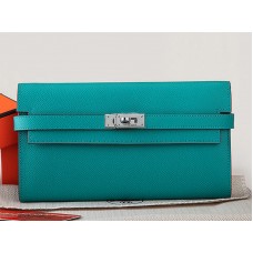 Cartera larga Hermes Epsom Original Kelly de piel de becerro turquesa