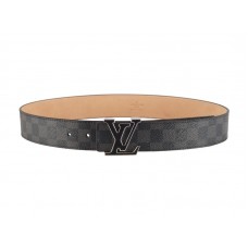 Cinturón Louis Vuitton Initiales Damier Graphite negro con hebilla dorada