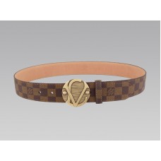 Cinturón Louis Vuitton 1904 Damier con hebilla dorada antigua