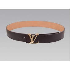 Cinturón Louis Vuitton de piel marrón con iniciales y hebilla dorada