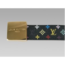 Cinturón Louis Vuitton negro multicolor con hebilla dorada