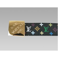 Cinturón multicolor negro con hebilla dorada y firma oblicua de Louis Vuitton