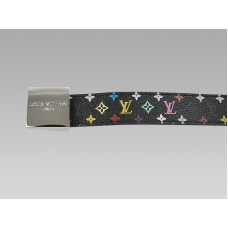 Cinturón Louis Vuitton negro multicolor con hebilla plateada