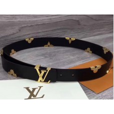 Cinturón icónico de Louis Vuitton con iniciales y flores metálicas m9310
