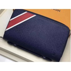 Cartera Louis Vuitton Taiga de piel a rayas con cremallera XL, color azul marino, m64019
