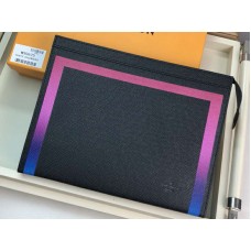 Louis Vuitton Taiga - Cartera de piel Voyage mm con ribete colorido en negro m30675